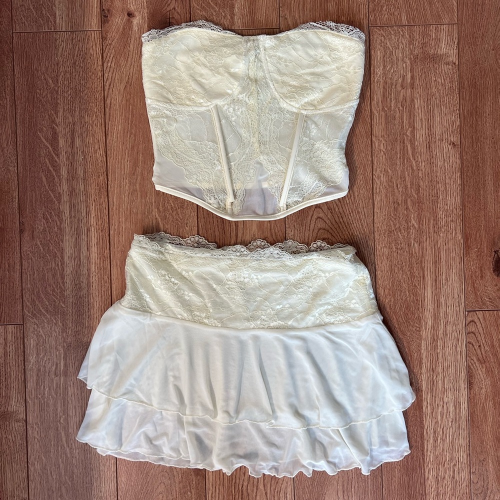 Yellow lace mini two-piece set